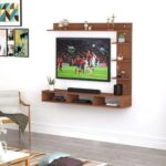 Wood Wall Mount Tv Unit With Side And Top Shelves For Tvs Up To 55 Inches 160Cm Brown