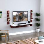 Wall Mounted Tv Unit With Storage Cabinet & Floating Shelf – Brown & White Design