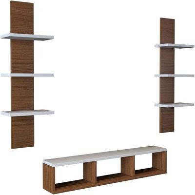Wall Mounted Tv Unit With Storage Cabinet & Floating Shelf – Brown & White Design - Image 4