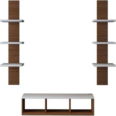 Wall Mounted Tv Unit With Storage Cabinet & Floating Shelf – Brown & White Design - Image 5