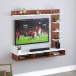 Wood Wall Mount Tv Unit With Side And Top Shelves For Tvs Up To 55 Inches 160Cm Brown & White
