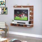 Wood Wall Mount Tv Unit With Side And Top Shelves For Tvs Up To 55 Inches 160Cm Brown & White