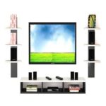 Wall Mounted Tv Unit With Storage Cabinet & Floating Shelf – Black & White Design