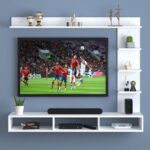 Wood Wall Mount Tv Unit With Side And Top Shelves For Tvs Up To 55 Inches 160Cm White