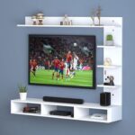 Wood Wall Mount Tv Unit With Side And Top Shelves For Tvs Up To 55 Inches 160Cm White