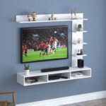 Wood Wall Mount Tv Unit With Side And Top Shelves For Tvs Up To 55 Inches 160Cm White