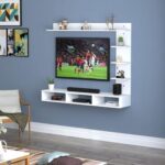 Wood Wall Mount Tv Unit With Side And Top Shelves For Tvs Up To 55 Inches 160Cm White