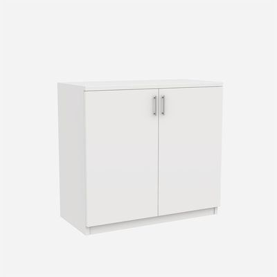 White 2-Door Storage Cabinet – Low Profile Entryway Console with Closed Shelves - Image 3