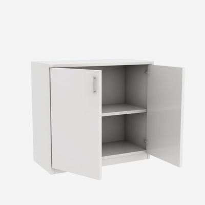 White 2-Door Storage Cabinet – Low Profile Entryway Console with Closed Shelves - Image 4