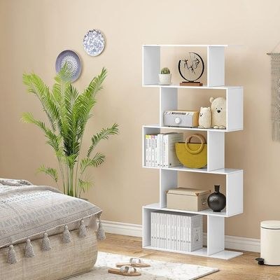 Modern 5-Tier S-Shaped Bookcase | White Zigzag Geometric Display & Storage Shelf - Image 2