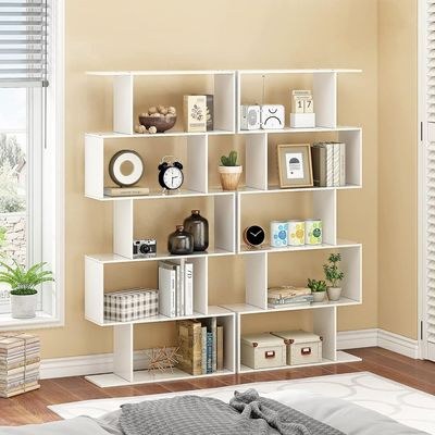 Modern 5-Tier S-Shaped Bookcase | White Zigzag Geometric Display & Storage Shelf - Image 3