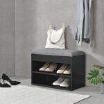Entryway Shoe Storage Bench with Cushion | Hallway Organizer & Hidden Lift-Top Storage Black 60 cm