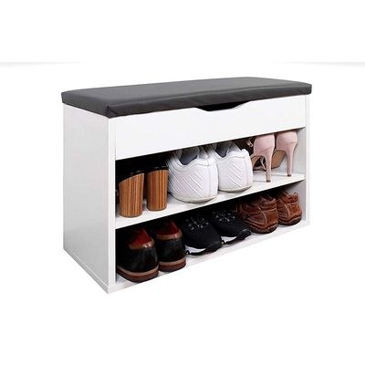 Entryway Shoe Storage Bench with Cushion | Hallway Organizer & Hidden Lift-Top Storage White 60 cm