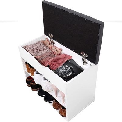 Entryway Shoe Storage Bench with Cushion | Hallway Organizer & Hidden Lift-Top Storage White 60 cm - Image 2