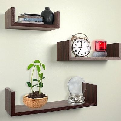 3-Piece Wall Mounted Floating Shelves - Brown - Image 2