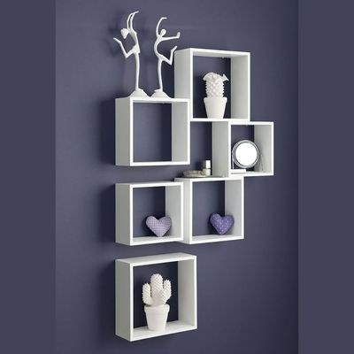 Floating Square Cube Wall Shelves – White 20×20+30×30+40×40 cm for Home Décor