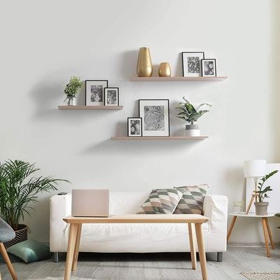 2-Pcs Floating Wall Shelves 60×15 cm Beige - Image 5