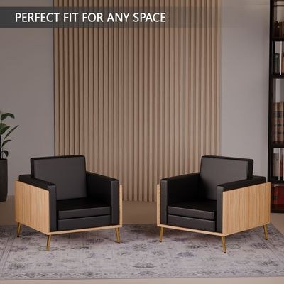 Mahmayi KD 3326 Stylish Single Seat Coco Bolo Wooden Sofa with Golden Legs and Comfortable PU Cushion, Durable and Space Saving Design, Ideal for Home, Office, Living Room and Lounge Area - Black - Image 5