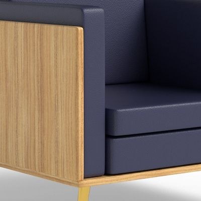 Mahmayi KD 3326 Stylish Single Seat Coco Bolo Wooden Sofa with Golden Legs and Comfortable PU Cushion, Durable and Space Saving Design, Ideal for Home, Office, Living Room and Lounge Area - Blue - Image 3
