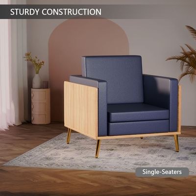 Mahmayi KD 3326 Stylish Single Seat Coco Bolo Wooden Sofa with Golden Legs and Comfortable PU Cushion, Durable and Space Saving Design, Ideal for Home, Office, Living Room and Lounge Area - Blue - Image 4