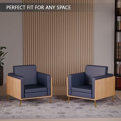 Mahmayi KD 3326 Stylish Single Seat Coco Bolo Wooden Sofa with Golden Legs and Comfortable PU Cushion, Durable and Space Saving Design, Ideal for Home, Office, Living Room and Lounge Area - Blue - Image 5