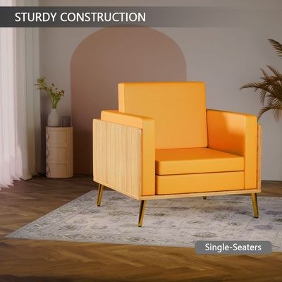 Mahmayi KD 3326 Stylish Single Seat Coco Bolo Wooden Sofa with Golden Legs and Comfortable PU Cushion, Durable and Space Saving Design, Ideal for Home, Office, Living Room and Lounge Area - Yellow - Image 4