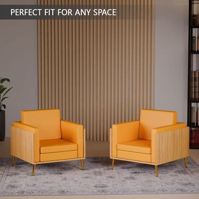 Mahmayi KD 3326 Stylish Single Seat Coco Bolo Wooden Sofa with Golden Legs and Comfortable PU Cushion, Durable and Space Saving Design, Ideal for Home, Office, Living Room and Lounge Area - Yellow - Image 5