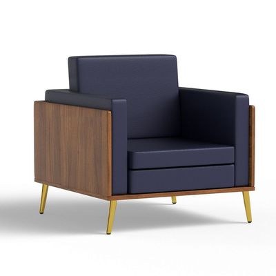 Mahmayi KD 3326 Stylish Single Seat Natural Dijon Walnut Wooden Sofa with Golden Legs and Comfortable PU Cushion, Durable and Space Saving Design, Ideal for Home, Office, Living Room and Lounge Area - Blue - Image 2