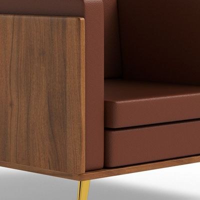 Mahmayi KD 3326 Stylish Single Seat Natural Dijon Walnut Wooden Sofa with Golden Legs and Comfortable PU Cushion, Durable and Space Saving Design, Ideal for Home, Office, Living Room and Lounge Area - Brown - Image 3