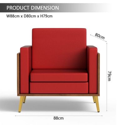 Mahmayi KD 3326 Stylish Single Seat Natural Dijon Walnut Wooden Sofa with Golden Legs and Comfortable PU Cushion, Durable and Space Saving Design, Ideal for Home, Office, Living Room and Lounge Area - Red - Image 4