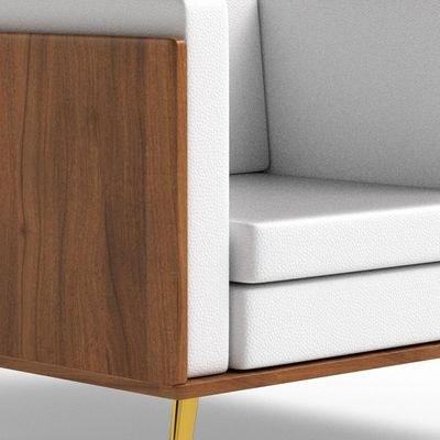 Mahmayi KD 3326 Stylish Single Seat Natural Dijon Walnut Wooden Sofa with Golden Legs and Comfortable PU Cushion, Durable and Space Saving Design, Ideal for Home, Office, Living Room and Lounge Area - White - Image 3