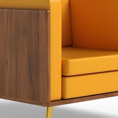 Mahmayi KD 3326 Stylish Single Seat Natural Dijon Walnut Wooden Sofa with Golden Legs and Comfortable PU Cushion, Durable and Space Saving Design, Ideal for Home, Office, Living Room and Lounge Area - Yellow - Image 3
