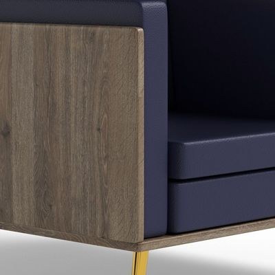 Mahmayi KD 3326 Stylish Single Seat Truffle Davos Oak Wooden Sofa with Golden Legs and Comfortable PU Cushion, Durable and Space Saving Design, Ideal for Home, Office, Living Room and Lounge Area - Blue - Image 3