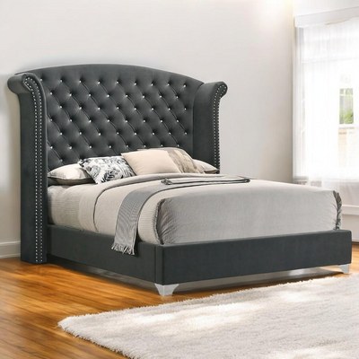 Sonvora Modern Button Tufted Bed for Luxury Bedroom with Silver Metal Legs King