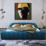 Syrux Bubble Design Modern Cloud Bed In Soft Boucle Fabric Blue Super King