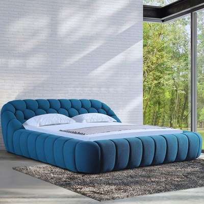 Syrux Bubble Design Modern Cloud Bed In Soft Boucle Fabric Blue King - Image 2