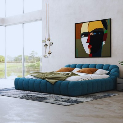 Syrux Bubble Design Modern Cloud Bed In Soft Boucle Fabric Blue King - Image 3