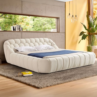 Syrux Bubble Design Modern Cloud Bed In Soft Boucle Fabric Off White Queen