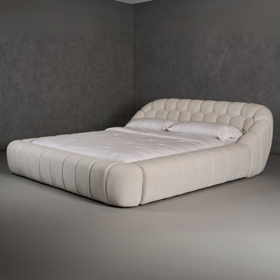 Syrux Bubble Design Modern Cloud Bed In Soft Boucle Fabric Off White Queen - Image 4