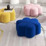 Velvet Ottoman - Flower Shaped Accent Seat Ideal Modern Footrest for Living Room Bedroom Orange