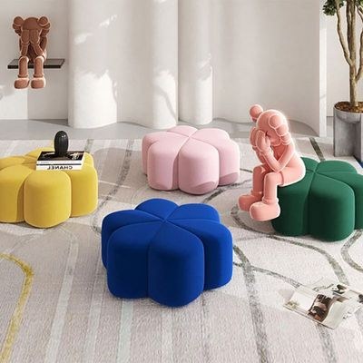 Velvet Ottoman - Flower Shaped Accent Seat Ideal Modern Footrest for Living Room Bedroom Yellow - Image 3