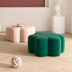 Velvet Ottoman - Flower Shaped Accent Seat Ideal Modern Footrest for Living Room Bedroom Orange