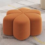 Velvet Ottoman - Flower Shaped Accent Seat Ideal Modern Footrest for Living Room Bedroom Orange