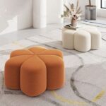 Velvet Ottoman - Flower Shaped Accent Seat Ideal Modern Footrest for Living Room Bedroom Orange