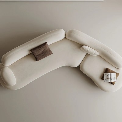 FORMA Cloud Curved Sofa - Velvet Upholstery - Off White - Image 3