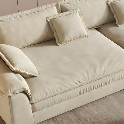Elegant Wide Comfy Couch Frosted Velvet Upholstery - Off White -320W x 96D x 72H - Image 3