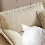 Elegant Wide Comfy Couch Frosted Velvet Upholstery - Off White -320W x 96D x 72H