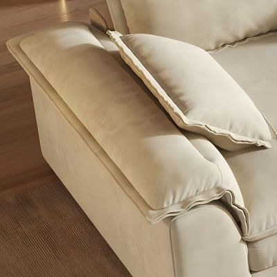 Elegant Wide Comfy Couch Frosted Velvet Upholstery - Off White -320W x 96D x 72H - Image 5