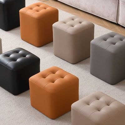 Square Ottoman Faux Leather Multi-Use Stool for Living Room, Bedroom, Entryway(Light Gray) - Image 2