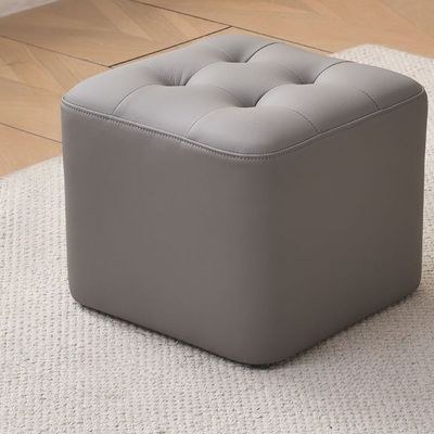 Square Ottoman Faux Leather Multi-Use Stool for Living Room, Bedroom, Entryway(Light Gray)